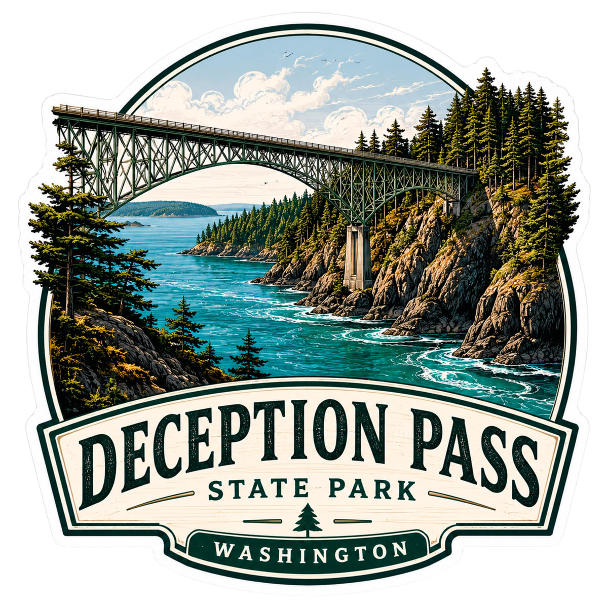 Deception Pass State Park Washington Sticker 4 Inch — Waterproof Vinyl Decal