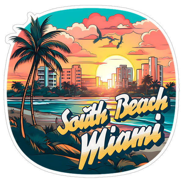South Beach Miami Florida Sticker 4 Inch — Waterproof Vinyl Decal Ocean Coastal