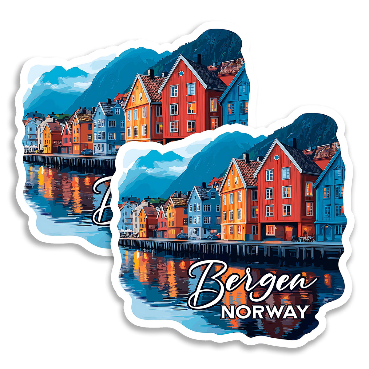 Bergen Norway Magnet 4 Inch 2-Pack Fjord Gateway – Strong Vinyl Decorative Travel Magnets for Fridge Locker Kitchen Office – Cute Fun Aesthetic Cool Durable & Long-Lasting Souvenir ID44999