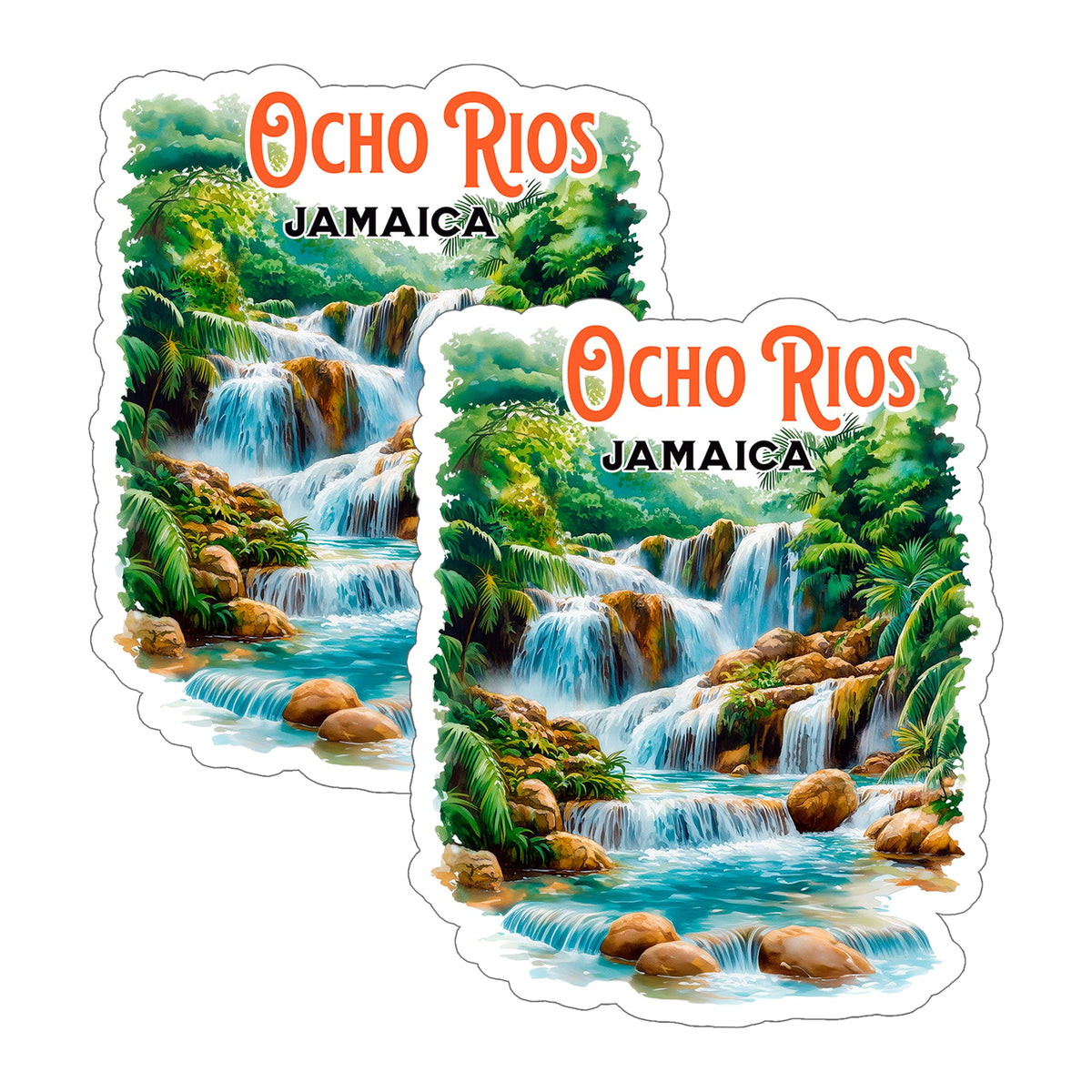 Ocho Rios Jamaica Sticker 4 Inch 2-Pack - Waterproof Vinyl Decal for Laptop Water Bottle Car Tumbler - Durable Aesthetic Long-Lasting Stickers for Adults ID45039