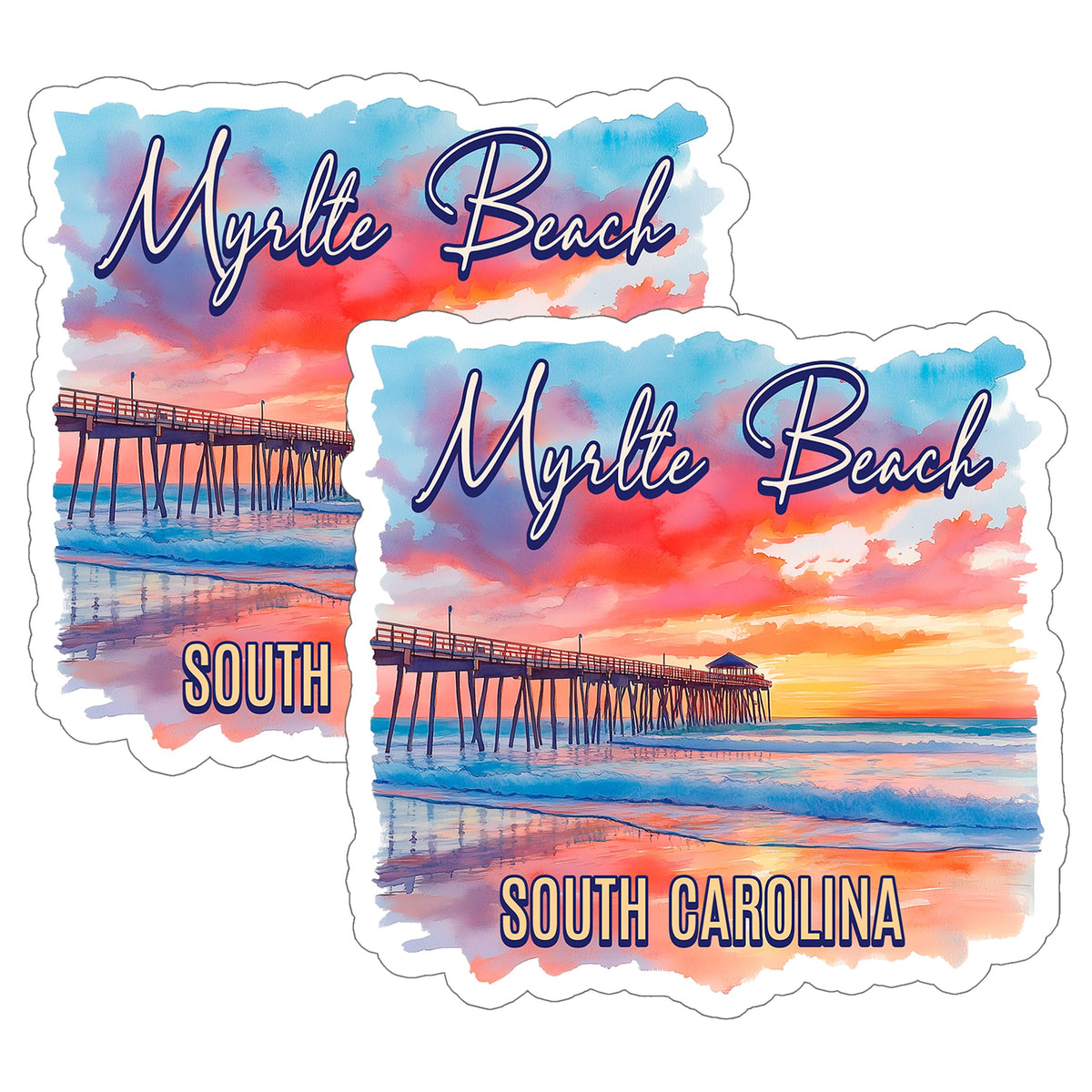 Myrtle Beach South Carolina Sticker 4 Inch 2-Pack - Waterproof Vinyl Decal for Laptop Water Bottle Car Tumbler - Durable Aesthetic Long-Lasting Stickers for Adults ID45039