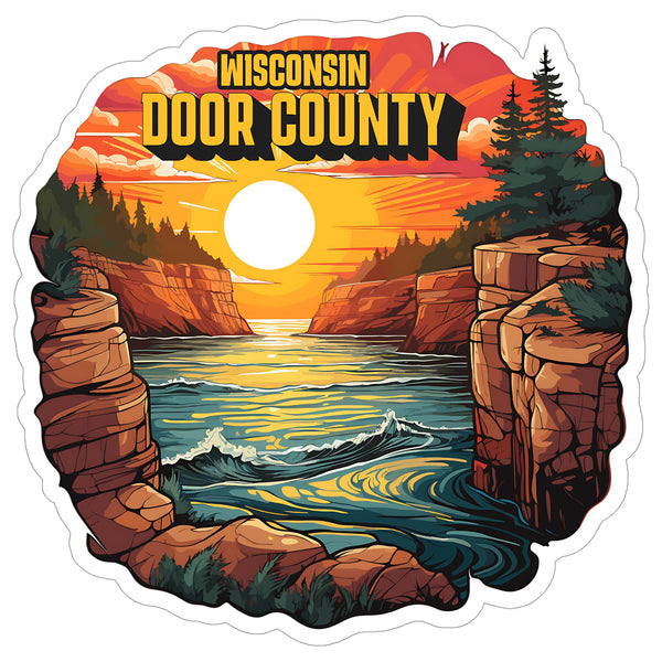 Door County Wisconsin Sticker 4 Inch — Waterproof Vinyl Decal City Travel Souvenir
