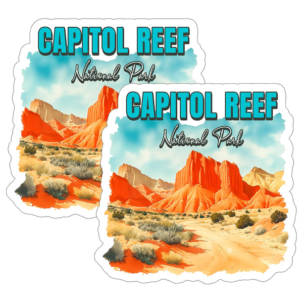 Capitol Reef National Park Utah Sticker 4 Inch 2-Pack - Waterproof Vinyl Decal for Laptop Water Bottle Car Tumbler - Durable Aesthetic Long-Lasting Stickers for Adults ID45039