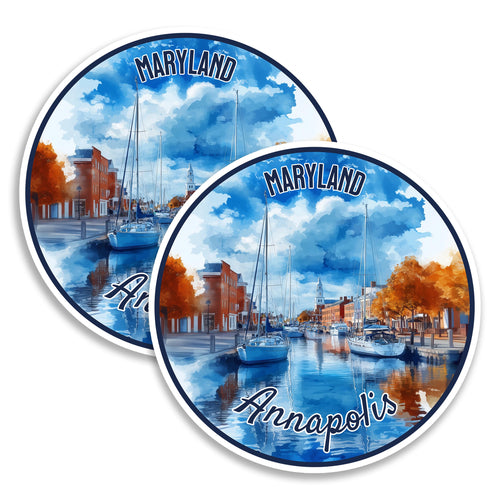 Annapolis Maryland 4 inch vinyl fridge magnet 2-pack, naval academy sailing design, durable kitchen office locker decor