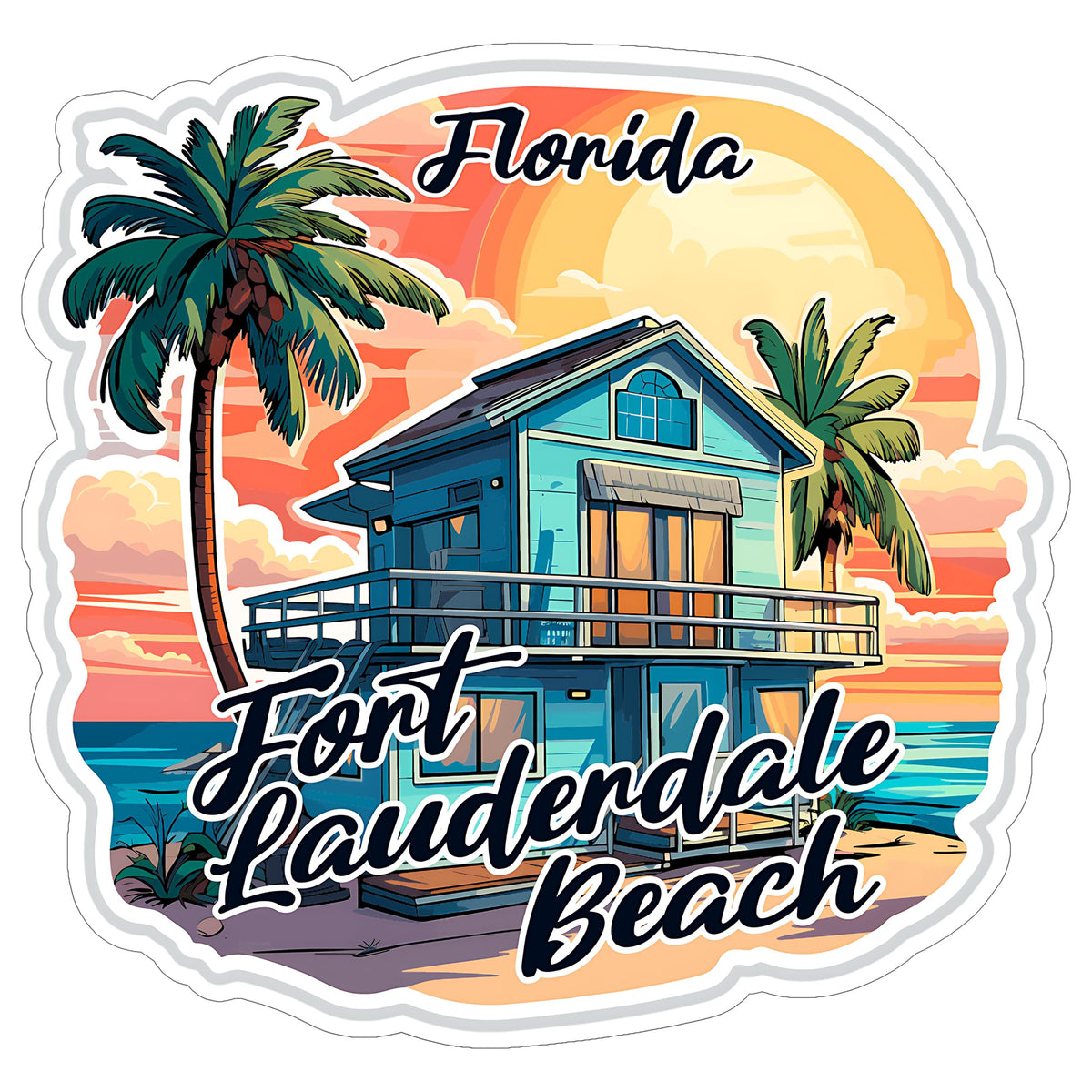 Fort Lauderdale Beach Florida Sticker 4 Inch Ocean Coastal Travel Souvenir - Waterproof Vinyl Decal for Laptop Water Bottle Car Tumbler - Durable Aesthetic Long-Lasting Stickers for Adults ID44990