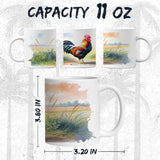 Rooster Coffee Mug 11oz — White Ceramic Cockerel Dawn Farm Mug 2
