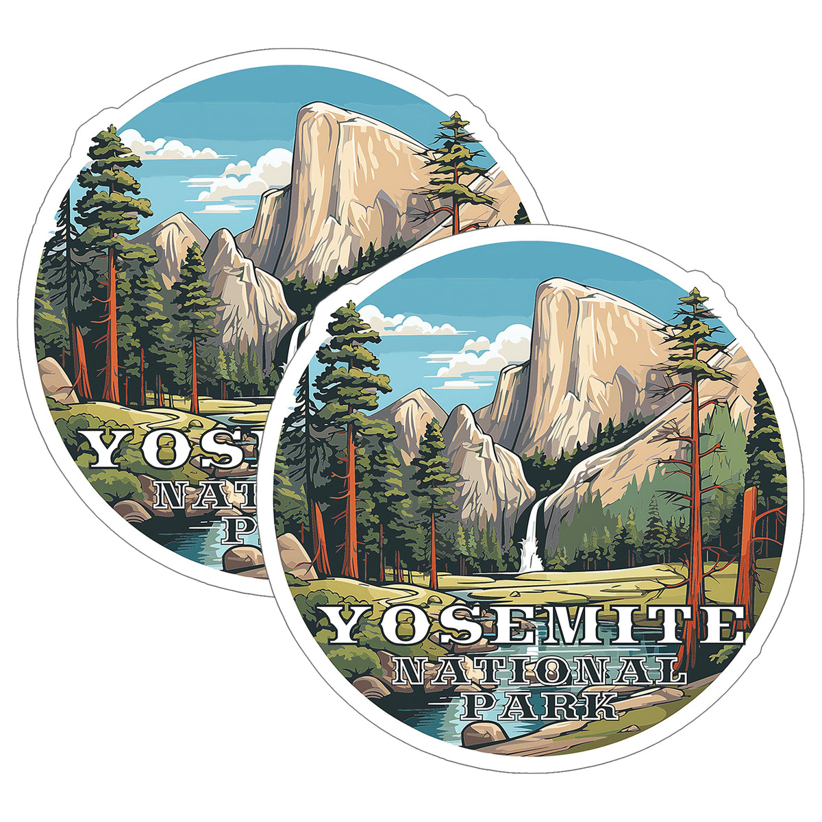 Yosemite National Park California Sticker 4 Inch 2-Pack Waterfall Scenic - Waterproof Vinyl Decal for Laptop Water Bottle Car Tumbler - Durable Funny Aesthetic Long-Lasting Stickers for Adults ID45039