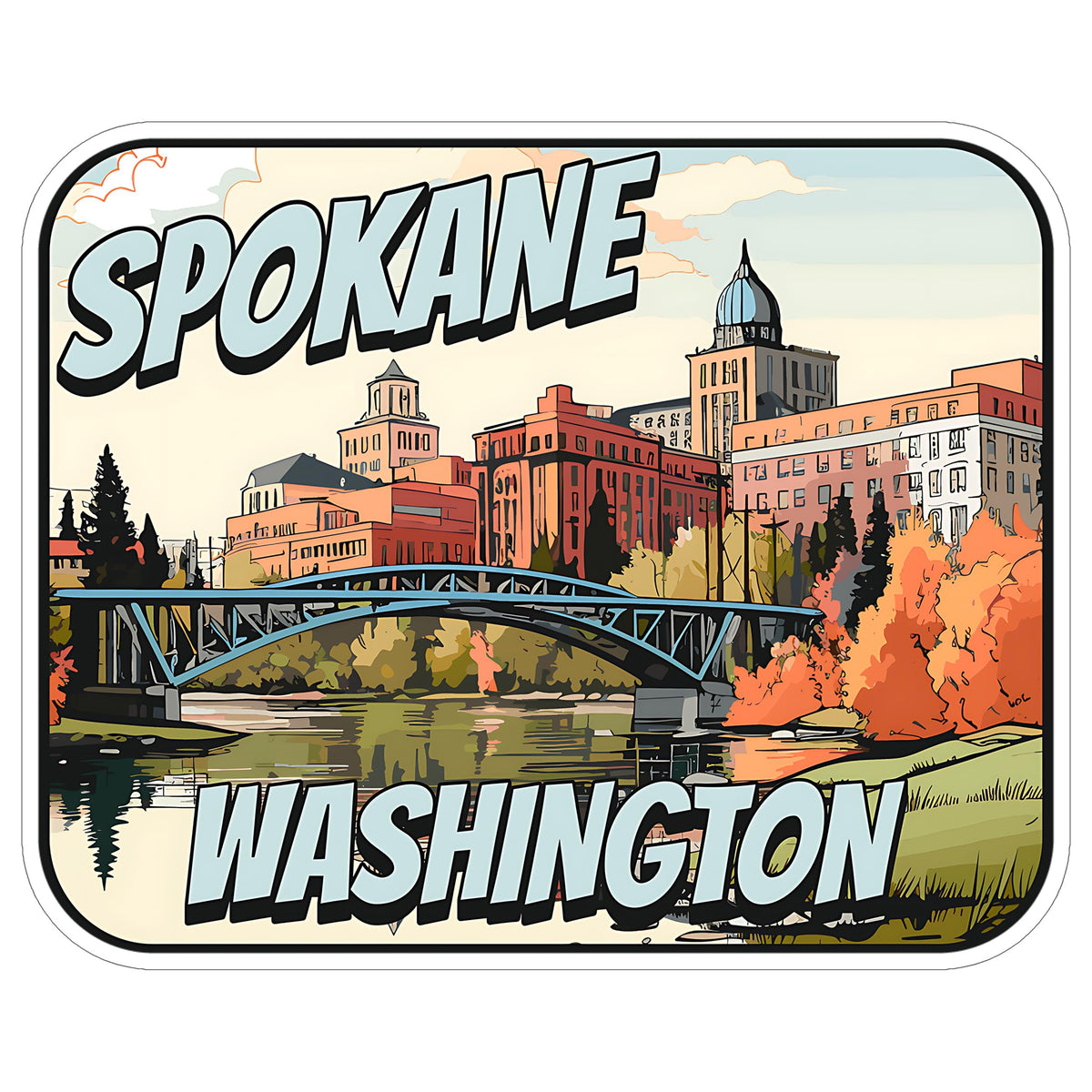 Spokane Washington Sticker 4 Inch — Waterproof Vinyl Decal City Travel Souvenir