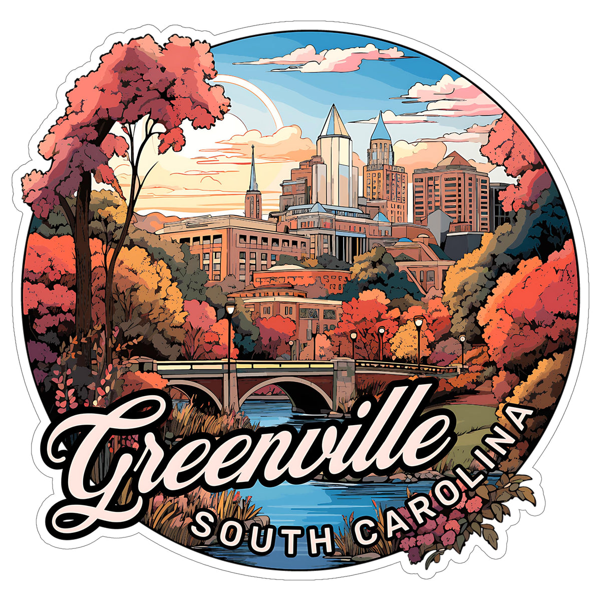 Greenville South Carolina Sticker 4 Inch Travel Souvenir City Destination - Waterproof Vinyl Decal for Laptop Water Bottle Car Tumbler - Durable Aesthetic Long-Lasting Stickers for Adults ID44990