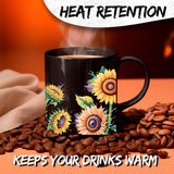 Sunflower Coffee Mug 11oz — Black Ceramic Yellow Floral Bloom Mug 3