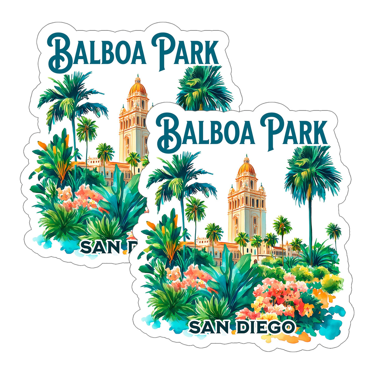 Balboa Park San Diego California Sticker 4 Inch 2-Pack - Waterproof Vinyl Decal for Laptop Water Bottle Car Tumbler - Durable Aesthetic Long-Lasting Stickers for Adults ID45039