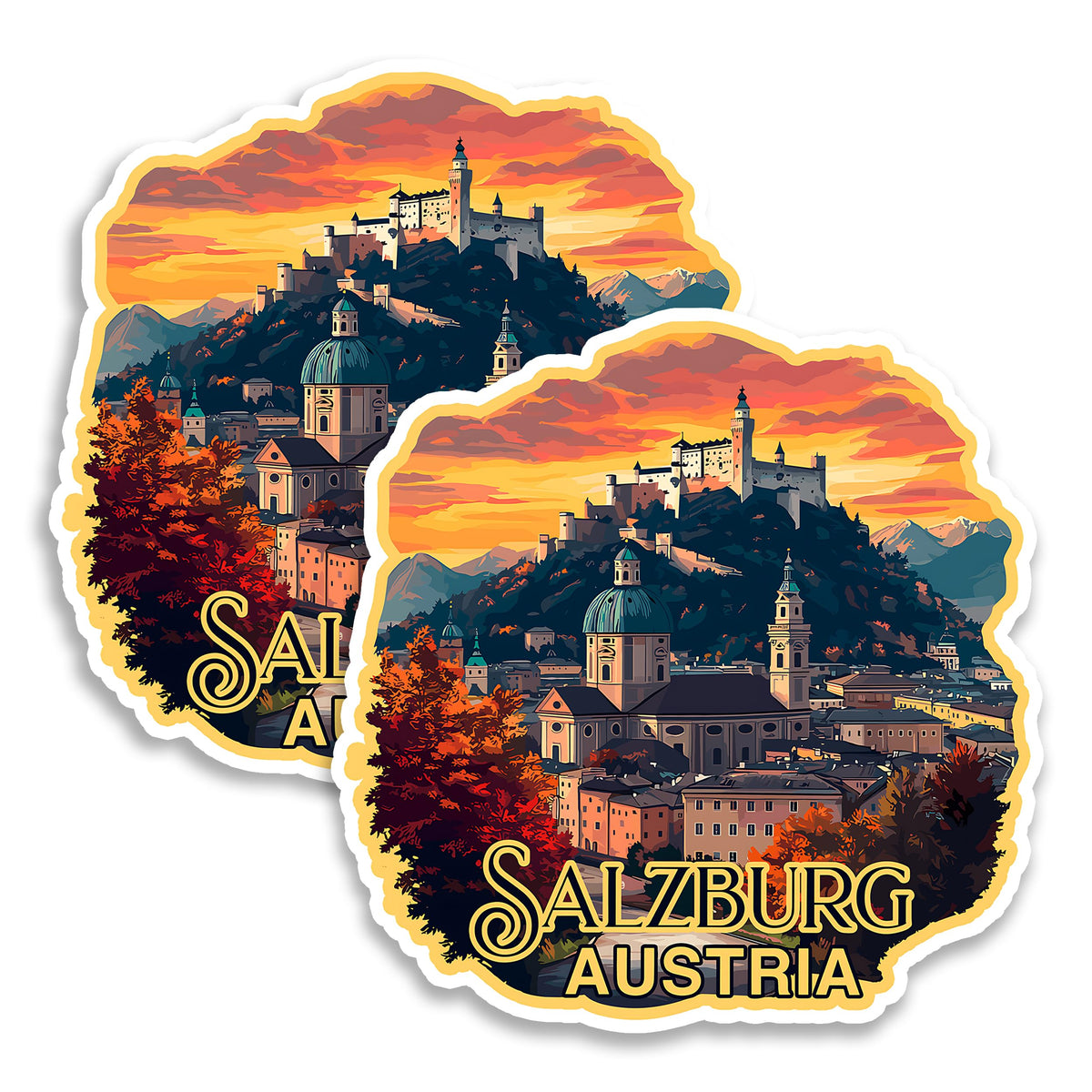 Salzburg Austria Magnet 4 Inch 2-Pack Mozart City – Strong Vinyl Decorative Travel Magnets for Fridge Locker Kitchen Office – Cute Fun Aesthetic Cool Durable & Long-Lasting Souvenir ID44999