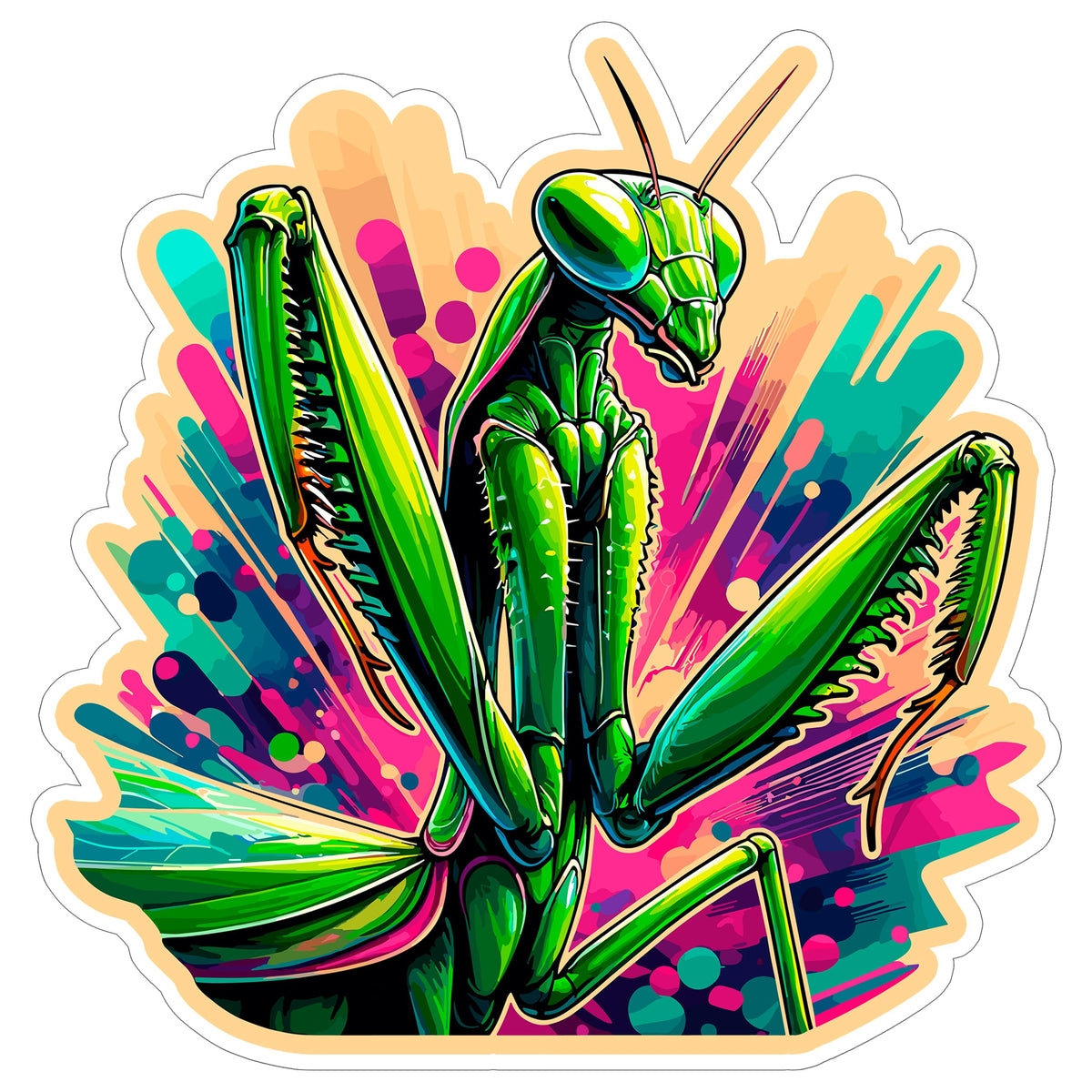 Praying Mantis Sticker 4 Inch — Waterproof Vinyl Decal Mantodea Predator Green