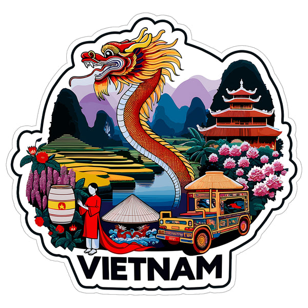 Vietnam Sticker 4 Inch City Travel Souvenir Destination - Waterproof Vinyl Decal for Laptop Water Bottle Car Tumbler - Durable Aesthetic Long-Lasting Stickers for Adults ID44990