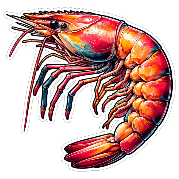 Shrimp Sticker 4 Inch — Waterproof Vinyl Decal Crustacean Seafood Prawn