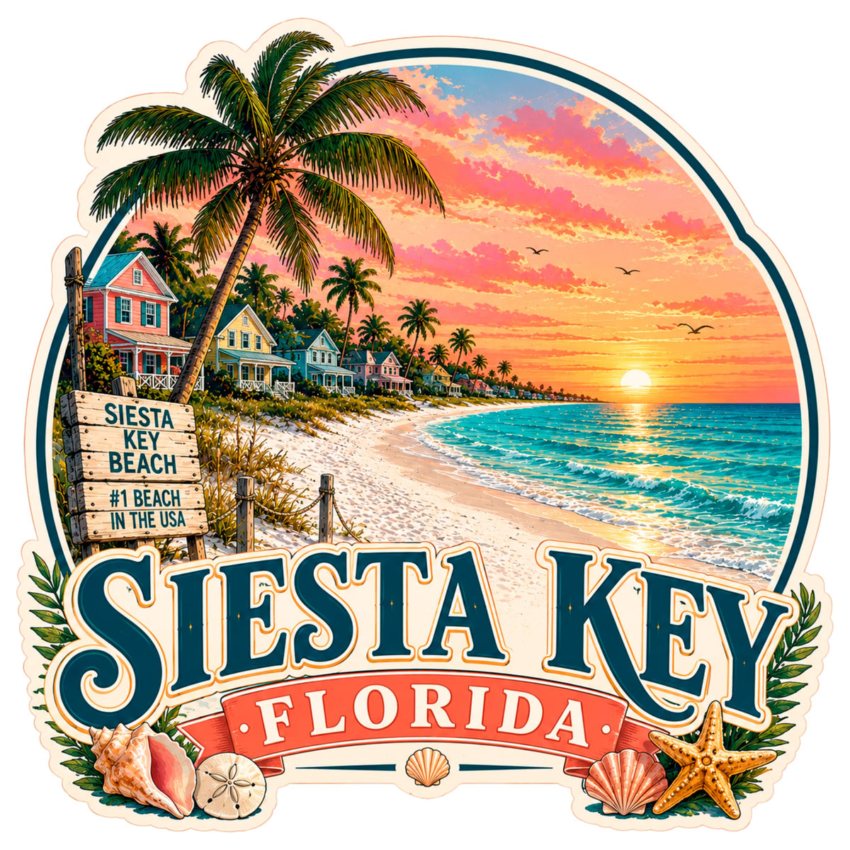 Siesta Key Florida Sticker 4 Inch — Waterproof Vinyl Decal