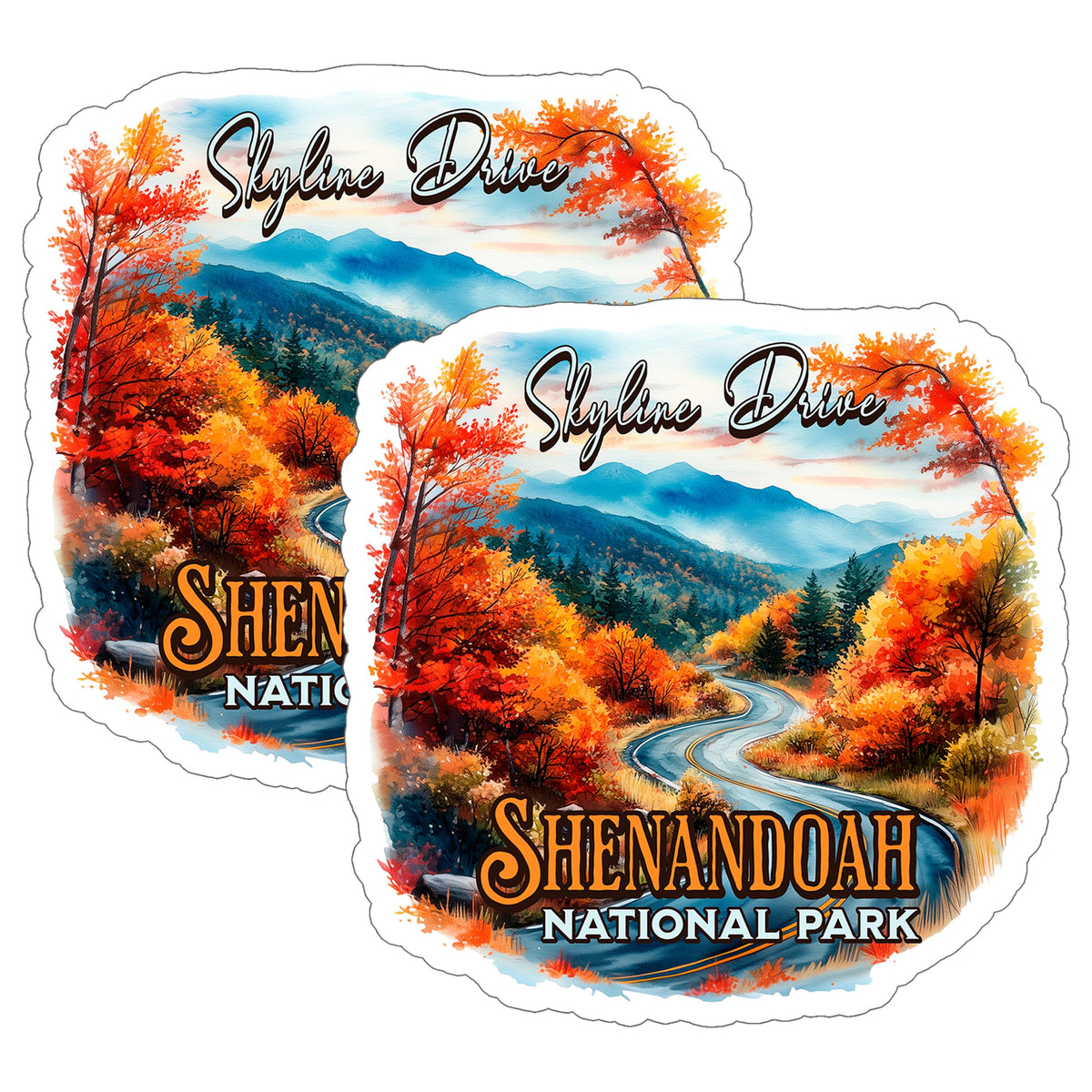 Skyline Drive Shenandoah National Park Virginia Sticker 4 Inch 2-Pack - Waterproof Vinyl Decal for Laptop Water Bottle Car Tumbler - Durable Aesthetic Long-Lasting Stickers for Adults ID45039