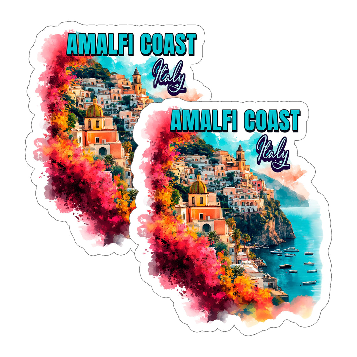 Amalfi Coast Italy Sticker 4 Inch 2-Pack - Waterproof Vinyl Decal for Laptop Water Bottle Car Tumbler - Durable Aesthetic Long-Lasting Stickers for Adults ID45039