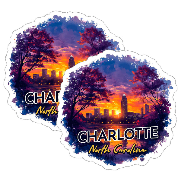 Charlotte North Carolina Sticker 4 Inch 2-Pack - Waterproof Vinyl Decal for Laptop Water Bottle Car Tumbler - Durable Aesthetic Long-Lasting Stickers for Adults ID45039