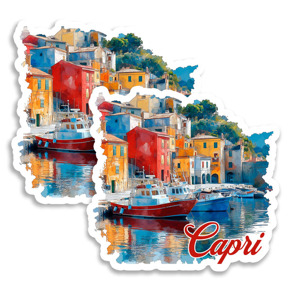 Capri Magnet 4 Inch 2-Pack Island Mediterranean – Strong Vinyl Decorative Travel Magnets for Fridge Locker Kitchen Office – Cute Fun Aesthetic Cool Durable & Long-Lasting Souvenir ID44999