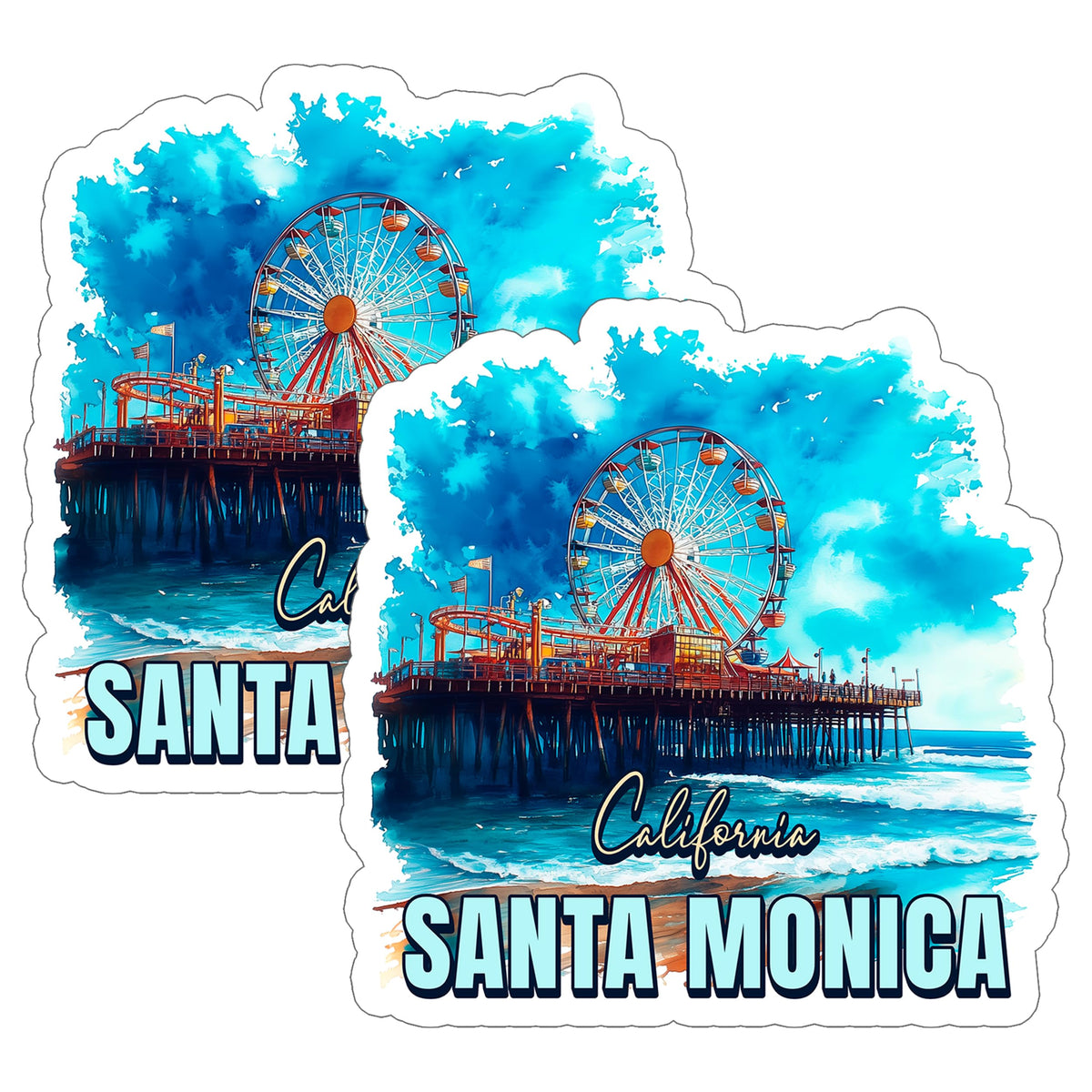 Santa Monica California Sticker 4 Inch 2-Pack - Waterproof Vinyl Decal for Laptop Water Bottle Car Tumbler - Durable Aesthetic Long-Lasting Stickers for Adults ID45039