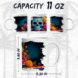 Day of the Dead Coffee Mug 11oz — White Ceramic Mexican Holiday Mug 2