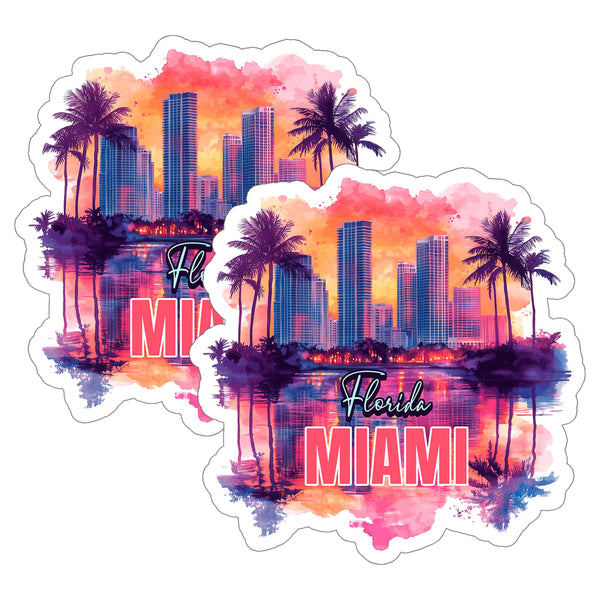 Miami Florida Sticker 4 Inch 2-Pack - Waterproof Vinyl Decal for Laptop Water Bottle Car Tumbler - Durable Aesthetic Long-Lasting Stickers for Adults ID45039