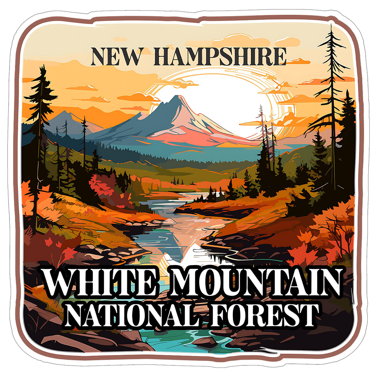 White Mountain National Forest New Hampshire Sticker 4 Inch Wilderness Trails - Waterproof Vinyl Decal for Laptop Water Bottle Car Tumbler - Durable Aesthetic Long-Lasting Stickers for Adults ID44990