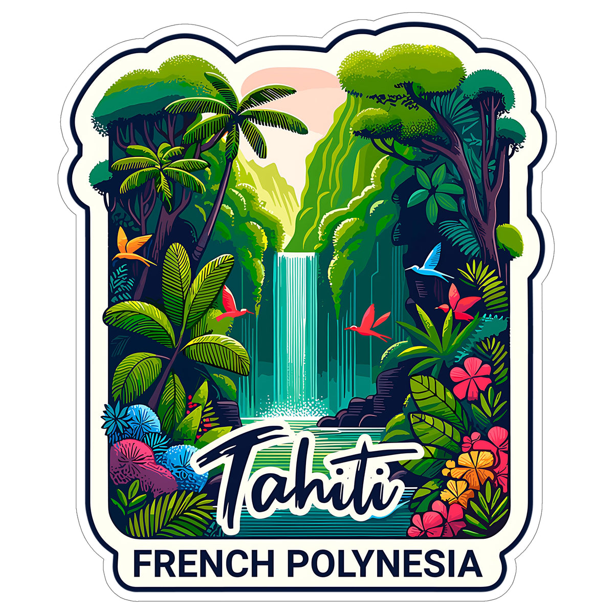 Tahiti French Polynesia Sticker 4 Inch City Travel Souvenir Destination - Waterproof Vinyl Decal for Laptop Water Bottle Car Tumbler - Durable Aesthetic Long-Lasting Stickers for Adults ID44990