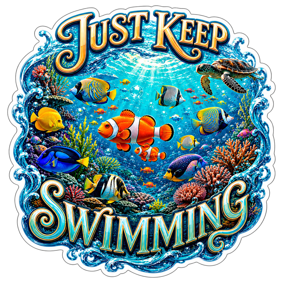 Just Keep Swimming Sticker 4 Inch — Waterproof Vinyl Decal