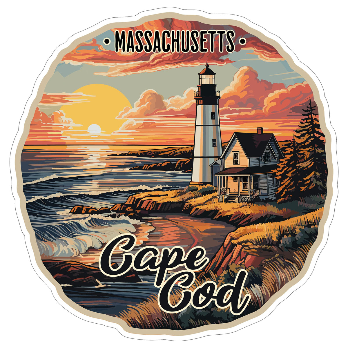 Cape Cod Massachusetts Sticker 4 Inch — Waterproof Vinyl Decal City Travel Souvenir