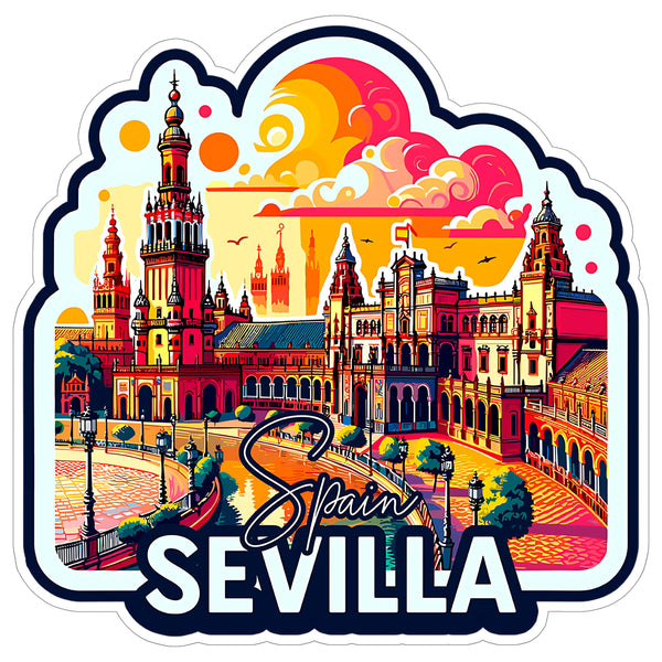 Sevilla Spain Sticker 4 Inch City Travel Souvenir Destination - Waterproof Vinyl Decal for Laptop Water Bottle Car Tumbler - Durable Aesthetic Long-Lasting Stickers for Adults ID44990