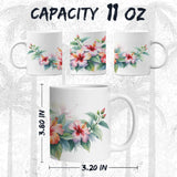 Hibiscus Coffee Mug 11oz — White Ceramic Tropical Floral Gift Mug 2