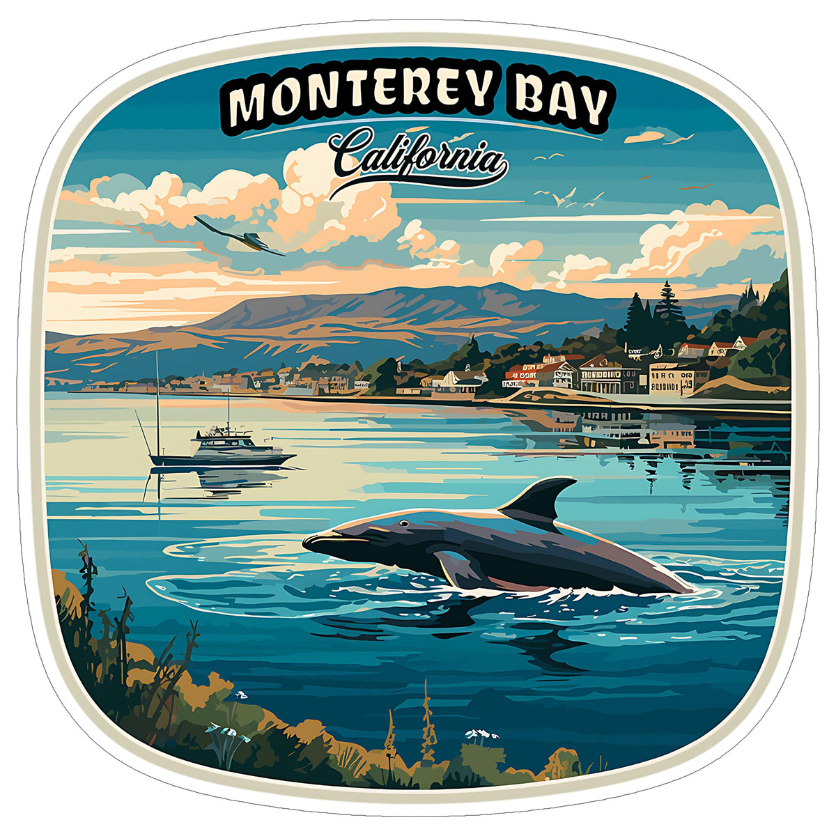 Monterey Bay California Sticker 4 Inch — Waterproof Vinyl Decal Coastal
