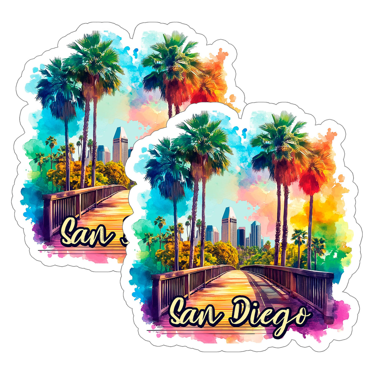 San Diego California Sticker 4 Inch 2-Pack - Waterproof Vinyl Decal for Laptop Water Bottle Car Tumbler - Durable Aesthetic Long-Lasting Stickers for Adults ID45039