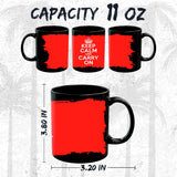 Keep Calm and Carry On Mug 11oz — Black Ceramic British Quote Coffee Mug 2