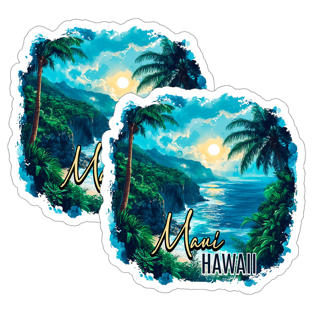 Maui Hawaii Sticker 4 Inch 2-Pack - Waterproof Vinyl Decal for Laptop Water Bottle Car Tumbler - Durable Aesthetic Long-Lasting Stickers for Adults ID45039
