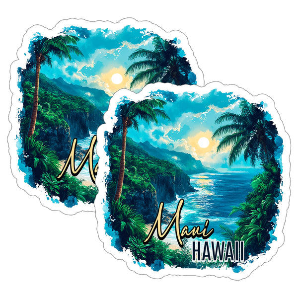 Maui Hawaii Sticker 4 Inch 2-Pack - Waterproof Vinyl Decal for Laptop Water Bottle Car Tumbler - Durable Aesthetic Long-Lasting Stickers for Adults ID45039