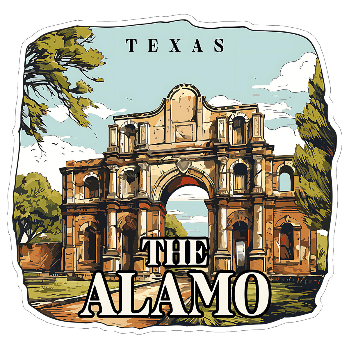 The Alamo Texas Sticker 4 Inch Travel Souvenir City Destination - Waterproof Vinyl Decal for Laptop Water Bottle Car Tumbler - Durable Aesthetic Long-Lasting Stickers for Adults ID44990