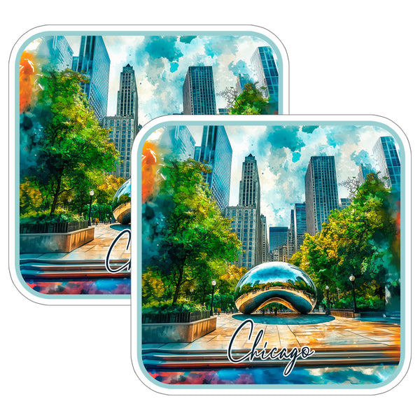 Chicago Illinois Sticker 4 Inch 2-Pack - Waterproof Vinyl Decal for Laptop Water Bottle Car Tumbler - Durable Aesthetic Long-Lasting Stickers for Adults ID45039