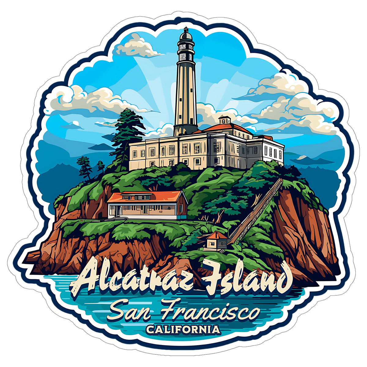 Alcatraz Island San Francisco California Sticker 4 Inch Coastal Beach Seaside - Waterproof Vinyl Decal for Laptop Water Bottle Car Tumbler - Durable Aesthetic Long-Lasting Stickers for Adults ID44990