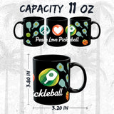Peace Love Pickleball Mug 11oz — Black Ceramic Pickleball Coffee Mug 2