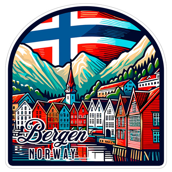 Bergen Norway Sticker 4 Inch City Travel Souvenir Destination - Waterproof Vinyl Decal for Laptop Water Bottle Car Tumbler - Durable Aesthetic Long-Lasting Stickers for Adults ID44990