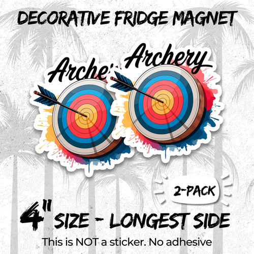 Archery 4 inch vinyl fridge magnet 2-pack, bow arrow target design, durable kitchen office locker decor