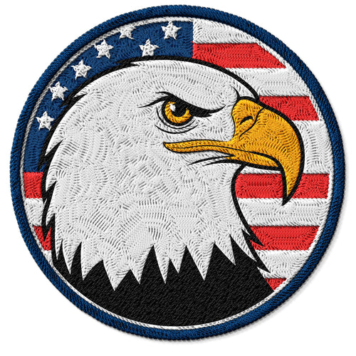 Bald Eagle embroidered iron-on patch, 3 inch round, multicolored patriotic usa bird bird design on polyester