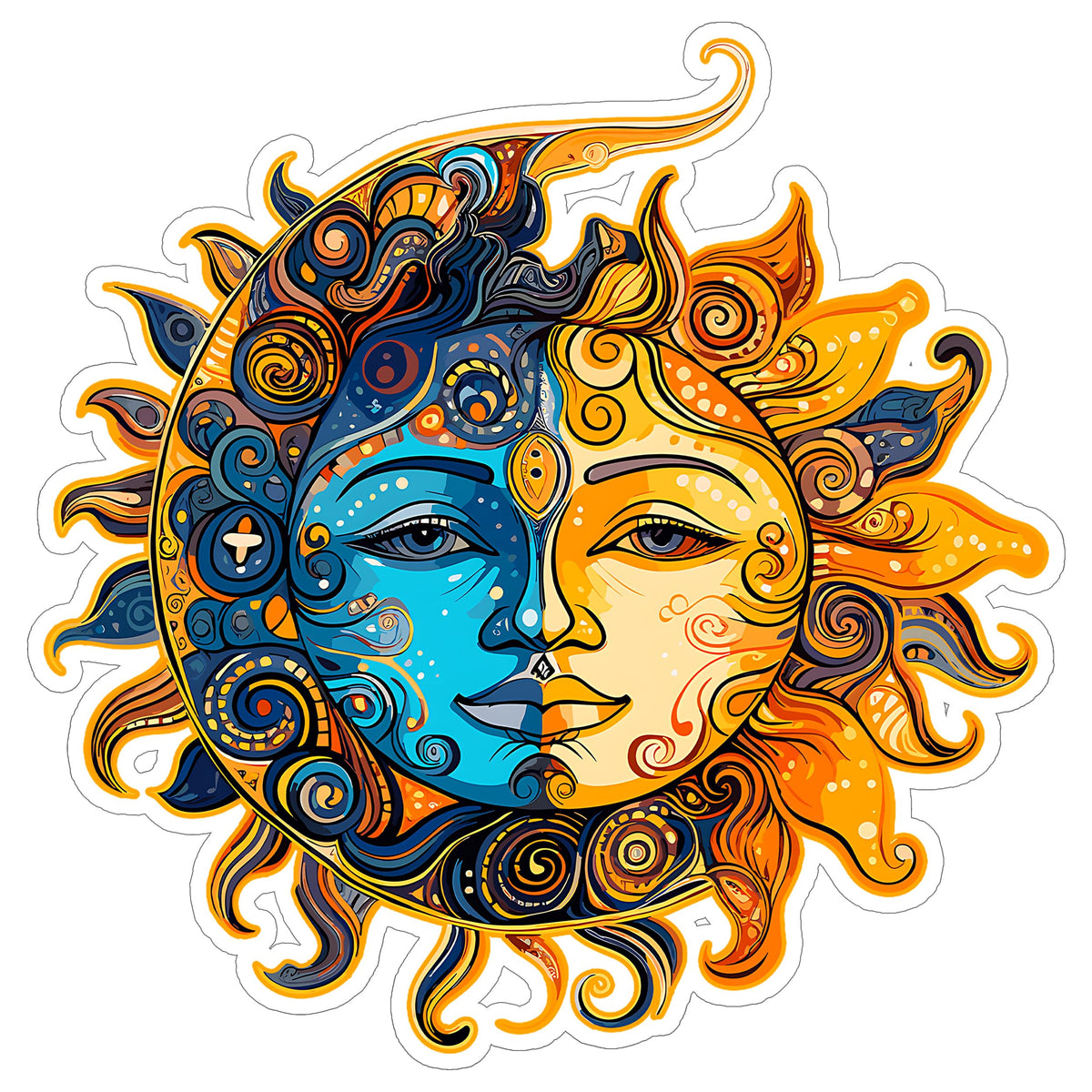 Sun and Moon Sticker 4 Inch — Waterproof Vinyl Decal Celestial Boho Astrology
