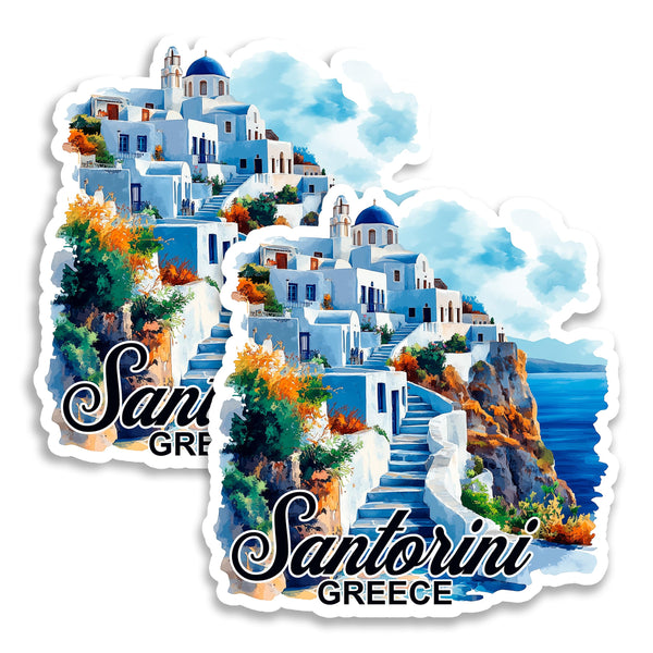 Santorini Greece Magnet 4 Inch 2-Pack Blue Domes – Strong Vinyl Decorative Travel Magnets for Fridge Locker Kitchen Office – Cute Fun Aesthetic Cool Durable & Long-Lasting Souvenir ID44999
