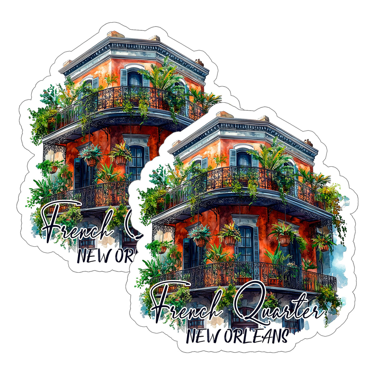 French Quarter, New Orleans Louisiana Sticker 4 Inch 2-Pack - Waterproof Vinyl Decal for Laptop Water Bottle Car Tumbler - Durable Aesthetic Long-Lasting Stickers for Adults ID45039