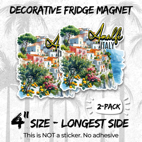 Amalfi Coast Italy Magnet 4 Inch 2-Pack Cliffs Villages – Strong Vinyl Decorative Travel Magnets for Fridge Locker Kitchen Office – Cute Fun Aesthetic Cool Durable & Long-Lasting Souvenir ID44999