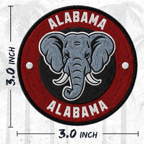 Alabama State embroidered iron-on patch, 3 inch round, multicolored yellowhammer camellia state souvenir on polyester